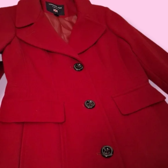 LONDON FOG Red Peacoat NWT Women's Medium Wool Coat Single-Breasted Jacket New - Picture 4 of 15